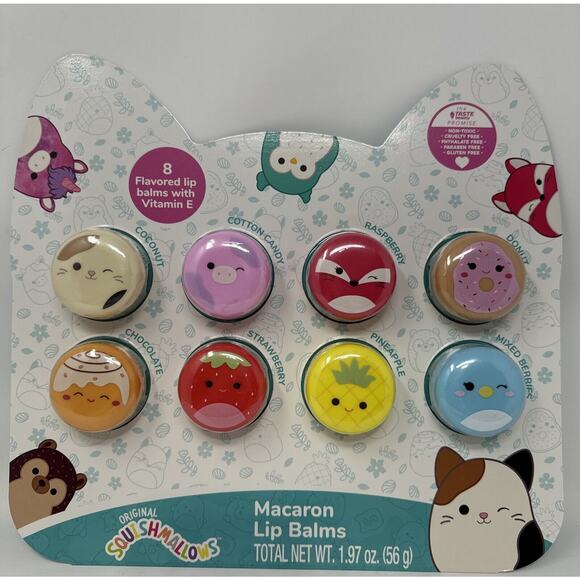 Squishmallows 8 Pack Assorted Flavored Macaron Lip Balms NEW - Picture 1 of 3